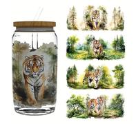 4pcs Forest Tiger UV DTF Cup Wraps Winter UV DTF Transfer Waterproof Sticker for Glass Cups Furniture Craft DIY Crafts，Rub on Transfer Stickers for DIY Water Bottle Laptop Decal Wood Car