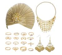 4pcs Fortune Tellers Costume Accessories Including Gold Turban Hat Earrings Bracelets Necklace for Women Costume Cosplay Party, One Size, pleuche Metal, No Gemstone