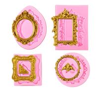 4PCS Frame Fondant Silicone Molds, Baroque Vintage Frame Fondant Molds for Chocolate Candy Polymer Clay Cupcake Topper Air Dry Clay Crafts