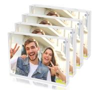 4PCS Frameless Picture Frames, Acrylic Photo Frame 6x4 Clear Magnetic Photo Block Frame Double Sided Picture Display 4x6 for Family Best Friend
