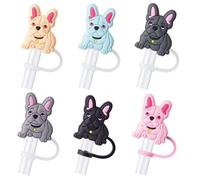 4Pcs French Bulldog Straw Cover Cap for Stanley Cup 40oz/30oz Tumbler, 10mm Reusable Cute Drinking Straw Topper Accessories, Portable Protector Plugs Decorations Gifts