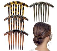 4PCS French Side Combs, French Hair Comb 7 Tooth Plastic Hair Comb Slides Twist Tortoise Leopard Retro hairpin for Women and Girls Styling Accessory