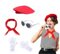 4Pcs French Women Set 50s Fancy Dress Costume Accessories with Beret Hat Sunglasses Scarf Gloves French Artist Mime Kit for Women Cosplay Party Supplies