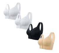 4PCS Front Fastening Bras for Women UK Clearance Wireless Bras Wide Straps Push Up Bra Non Wired Comfortable Support Underwear Comfy Everyday Bra Bralettes for Daily