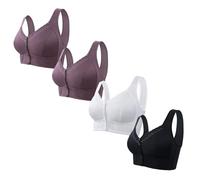 4PCS Front Fastening Bras for Women UK Clearance Wireless Bras Wide Straps Push Up Bra Non Wired Comfortable Support Underwear Comfy Everyday Bra Bralettes for Daily