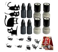 4Pcs Fun Black Kitten Stamp with Refill Inks for Scrapbooking Planner Card Making Gift Wrapping Invitation Decoration Portable Tiny Postage