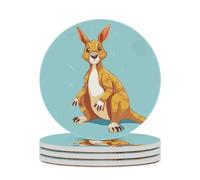 4PCS Funny Cartoon Kangaroo Zoo Coasters Non-Slip Round Drink Coasters with Ceramic Stone and Cork Base, Heat Resistant Absorbent 33.00Stone Coaster Set for Kinds of Mugs and Cups, 4 Inch