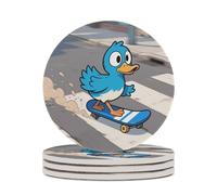4PCS Funny Duck Coasters Non-Slip Round Drink Coasters with Ceramic Stone and Cork Base, Heat Resistant Absorbent 33.00Stone Coaster Set for Kinds of Mugs and Cups, 4 Inch