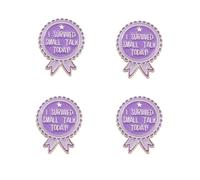4PCS Funny Introvert Enamel Pins - I Survived Small Talk Today Badge Pins with Gold Button Back, Cute Lavender Award Ribbon Lapel Pins for Backpack Jacket Hat