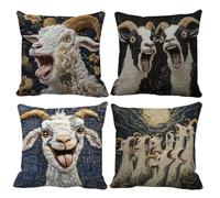 4pcs Funny Screaming Goat Short Plush Pillow, Goat-shaped Throw Pillowcase, Imitation Embroidered Short Plush Cushion Cover,45x45cm Printed Cushion Cover, Unfilled