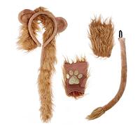 4PCS Furry Lion Costume Set: Headband Gloves Tail - Halloween Cosplay Role Play Animal Accessories for Adults Teens Teens