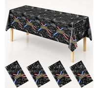 4Pcs Galaxy Movie Themed Birthday Decorations Tablecloths, 54" x 108" Space Battleship Wars Table Cloth Disposable Rectangle Plastic Table Cover Star Universe Starship for Boys Birthday Party Supplies