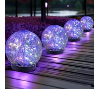 4PCS Garden Solar Lights, Cracked Glass Round Ball Light Outdoor Decor, Waterproof Decorative LED Globe Light for Landscape Walkway Backyard Patio Yard Lawn Pathway Garden Decoration(Colorful Light)