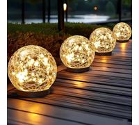 4PCS Garden Solar Lights Cracked Glass Round Ball Light Outdoor Decor, Waterproof Decorative Warm LED for Landscape Walkway Backyard Patio Yard Lawn Pathway Garden Decoration(Yellow Light)