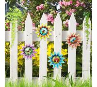 4Pcs Garden Wall Art Decoration Ornament, 3D Colorful Hanging Wall Art Wall Decoration Ornaments, Metal Sunflower Garden Ornaments Outdoor Sculptures Wall Decor for Yard Shed Fences Decorations