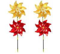 4PCS Garden Windmill Bird Scarer, Pigeon Deterrent Bird Repellent for Outdoor Spaces, Red and Gold Wind Spinner Set with 24.5 cm by 52 cm Dimensions