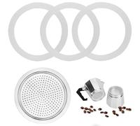 4PCS Gasket for 3Cup Espresso Maker, Moka Pot Aluminium Coffee Pot Replacement Spare, 1 Filter and 3 Silicone Gasket Seals Parts, 5.6x7.2cm Food Grade Silicone Ring for Stovetop Coffee Maker (3CUP)