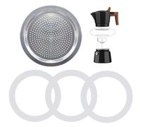 4PCS Gasket for 6 Cup Espresso Maker, Aluminium Coffee Pot Replacement Includes 1 Filter and 3 Silicone Gasket Seals, Moka Pot Parts for Bialetti Stovetop Coffee Maker Espresso Machine Accessories Set