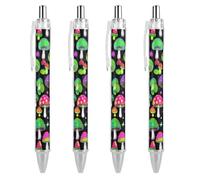 4pcs Gel Pens 0.5mm, Quick Dry Trippy Magic Neon Mushrooms Black Ink Pens, Fine Point Smooth Writing Pens for Office Accessories