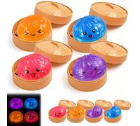 4PCS Giant Dumpling Glow in the Dark Squeeze, Dumplings Fidget Squishy Toys, Soft Slow Rising Stress Balls for Anxiety Relief, Sensory Toy Gift for Kids and Adults (E)