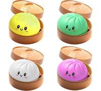 4PCS Giant Dumpling Squishy Toys, Cute Squishy Stress Balls with Steamer Box, Sensory Fidget Toy for Anxiety Relief, Soft Squeeze Decompression Toy for Kids Adults