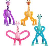 4Pcs Giraffe Pop Tubes Sensory Fidget Toys with Suction Cup, Easter Basket Stuffers for Toddlers Kids, Travel Toys for Airplane Car Activities, Screen-Free Fun Fidget Toys for Boys Girls