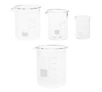4pcs Glass Beaker Graduated Low Form with Spout, 10ml 25ml 50ml 100ml | Lab Glassware, Reinforced Base and Smooth Inner Wall, for Chemistry Lessons, School Experiments