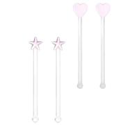 4Pcs Glass Cocktail Stirrers 12x2.5x1cm Pink Drink Swizzle Sticks | Smooth Shiny Surface, Easy to Grasp, Decorative Toppers for Smoothies, Ice Cream, Cafes and Coffee Bars