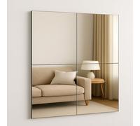 4Pcs Glass Mirror Tiles Self-Adhesive Mirrors Square Wall Mounted DIY Full Body Mirror Makeup Decor Mirrors for Bathroom Living Room Kitchen (30x30cm 4PCS)