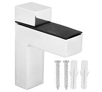 4pcs Glass Wood Layer Board Fixed F Type Clips, Wall Shelf Bracket Support Peg Set with Mounting Screws for Glass, Wood and Laminate Shelves (Medium Chrome)