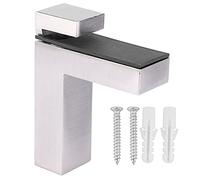 4pcs Glass Wood Layer Board Fixed F Type Clips, Wall Shelf Bracket Support Peg Set with Mounting Screws for Glass Shelf Support and Wood Shelf Installation (Large Nickel)