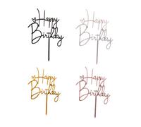 4PCS Glitter Acrylic Happy Birthday Cake Topper,Cake Decorations Supplies | Rose Gold,Black,Silver,Gold Cake Sign,Dessert Cupcake Centrepiece for Birthday,Wedding and Celebration,14.5 Cm,Reusable