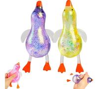 4pcs Glitter Duck Squeeze Toy, Sensory Fidget Ducks Squishy Toys, Stress Relief Toys Rebounding Stretchy Squeeze Toys Kids & Adults, Soft Duck Sensory Toy Party Favors Bag Filler (2pc-B)
