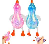 4pcs Glitter Duck Squeeze Toy, Sensory Fidget Ducks Squishy Toys, Stress Relief Toys Rebounding Stretchy Squeeze Toys Kids & Adults, Soft Duck Sensory Toy Party Favors Bag Filler (2pc-A)