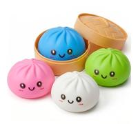 4PCS Glitter Dumpling Squishies with Steamers,Soft Squeeze Decompression Toys for Anxiety Relief,Kawaii Bun Stress Fidgets Toys for Adults,Stretchy Pull Toy for Party Favors (4 Pack Colorful)