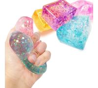 4pcs Glitter Ice Cube Stress Balls, Colorful Needoh Ice Cube Fidget Toy Funny