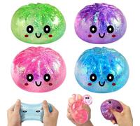 4Pcs Glitter Squishy Bao Dumpling, Mystery Squishy Dumplings Toy, Stress Balls for Kids Adults, Decompression Sensory Squeeze Dough Ball Stress Relief Bun Fidget Toys Gift for Birthday