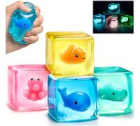 4PCS Glow in the Dark Ice Cube Squishy Fidget Toys, Soft Stress Cube, Sensory & Stress Relief Toy,Ice Cube Fidget Stress Ball for Halloween, Christmas & Birthday Gift