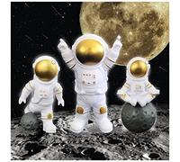 4PCS Gold Astronaut Cake Topper - Astronaut Figurine & Keychain Set, Spaceman Toys for Kids Party Gifts, Outer Space Birthday Cupcake Decor