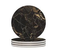 4PCS Gold Black Marble Coasters Non-Slip Round Drink Coasters with Ceramic Stone and Cork Base, Heat Resistant Absorbent 33.00Stone Coaster Set for Kinds of Mugs and Cups, 4 Inch