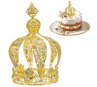 4Pcs Gold Crown Cake Topper Vintage Crown for Cake with Rhinestone Multi-Purpose Metal Topper for Birthday, Wedding & More Golden