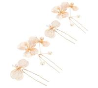 4pcs Gold Flower Wedding Hair Pins with Earrings for Bridesmaids | Elegant Metal and Plastic Details, White Accents, Suitable for Wedding Events and Evening Gowns
