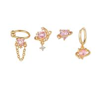 4pcs Gold Hoop Stud Earrings Set for Multiple Piercing Hanging Dangle Drop Earrings Peach Heart Hypoallergenic Asymmetric Cartilage Stud Hoop Earrings