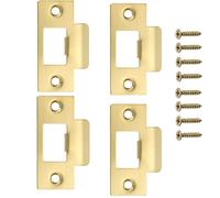 4pcs Golden Door Strike Plate,Stainless Steel Door Latch Plate,Standard Tubular Latch Replacement 70mm X 40.3mm for Door Frame Door Jamb Standard Strike Plates with Repair Screwings