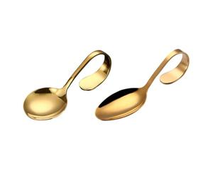 4pcs Golden Stainless Steel Bent Handle Spoon for Home Cutlery