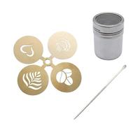 4pcs Golden Stainless Steel Coffee Stencil Latte Cappuccino Decorating Stencils Cake Cookie Art Baking Mold for Barista Template(G with Accessories)