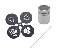 4pcs Golden Stainless Steel Coffee Stencil Latte Cappuccino Decorating Stencils Cake Cookie Art Baking Mold for Barista Template(B with Accessories)