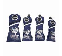 4Pcs Golf Wood Headcovers, PU Leather Golf Club Covers with Cartoon Snow Leopard Pattern, Waterproof Head Covers for No.1/3/5/UT Clubs, Lightweight Plush Lined Set