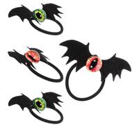 4pcs Gothic Evil Eye Hair Rings for Girls Halloween Party Ponytail | Acrylic Metal and Fabric Mix, Lightweight Wear, Bat Wing Decoration, Thick Hair Styling for School and Cosplay