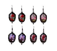 4Pcs Gothic Halloween Cameo Dangle Earring for Women Vintage Glass Ghost Pumpkin Bat Earrings Mystery Witch Victorian Earrings Dark Punk Style Accessories Halloweens Jewelry Gift, One Size, Alloy